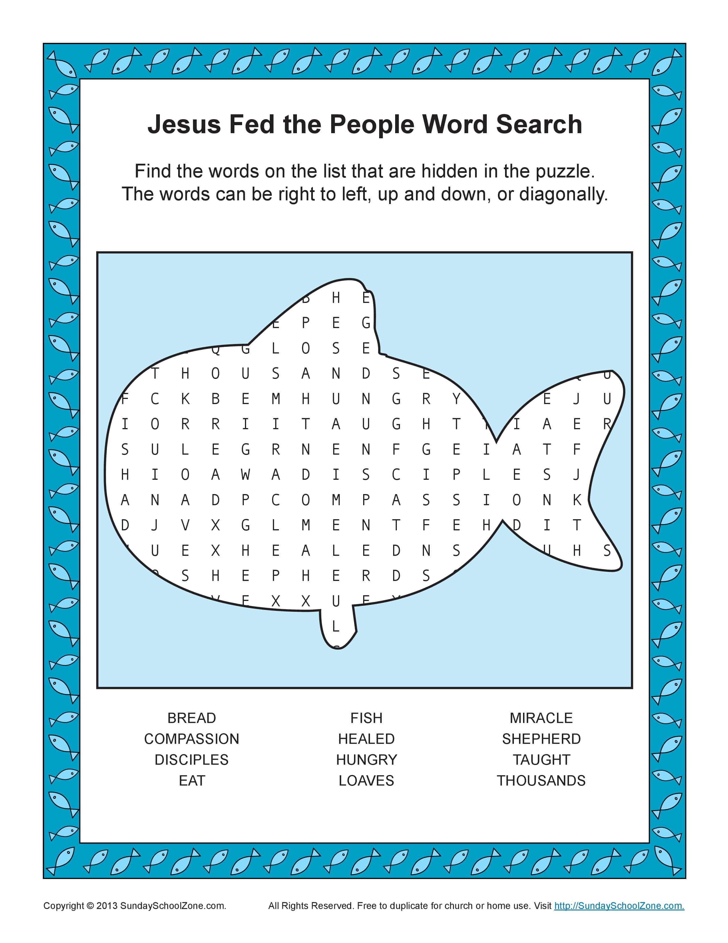 Jesus Feeds 5000 Word Search Bible Activities for Children