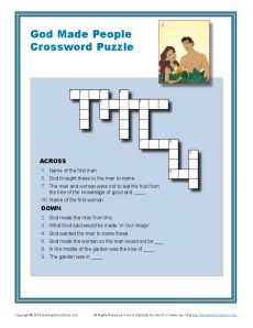 God Made People Crossword Puzzle | Bible Activities for Children
