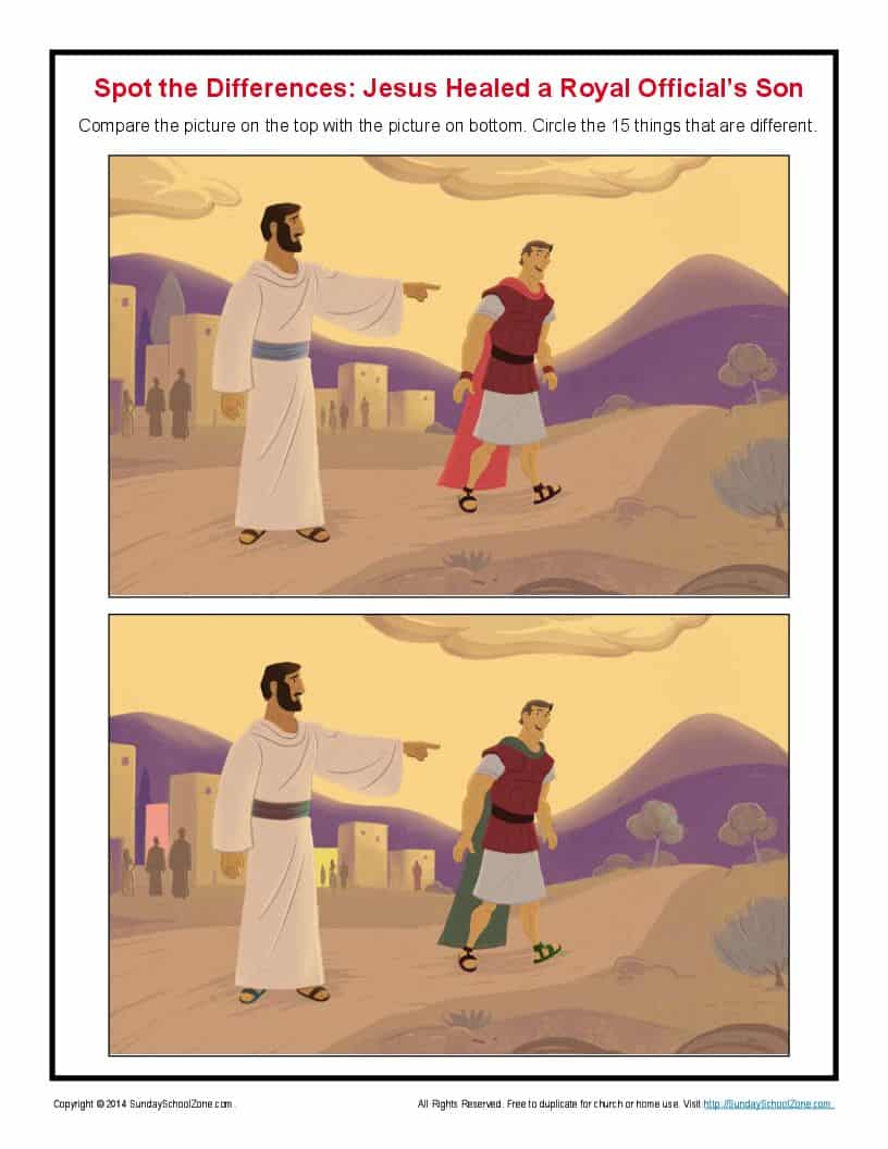 Jesus Healed an Official’s Son Spot Differences | Kids' Bible Puzzles