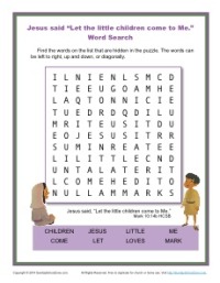 Let The Children Come To Me Word Search | Bible Activities
