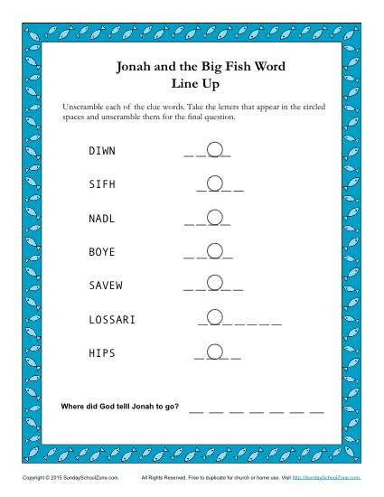 Jonah and the Big Fish Word Lineup - Children's Bible Activities