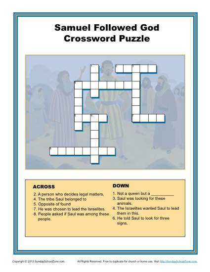 samuel crossword god bible puzzle activities sunday followed children lessons puzzles activity printable lesson worksheets crafts story sundayschoolzone study