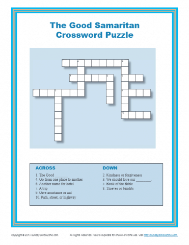 The Good Samaritan Crossword Puzzle Bible Activities for kids