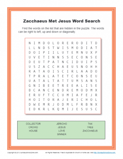 Zacchaeus Met Jesus Word Search