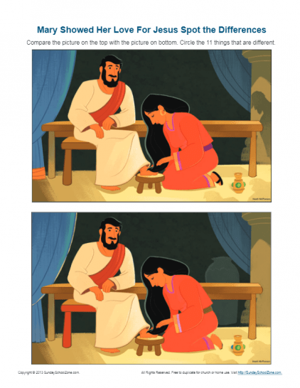 Mary Anointing Jesus’ Feet Spot the Differences