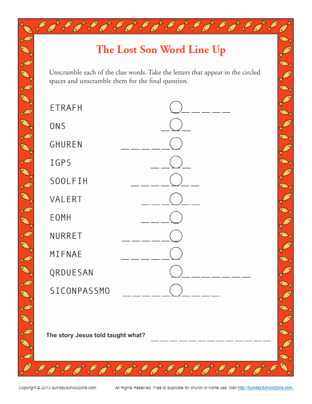 The Lost Son | Word Lineup Bible Activity for Children