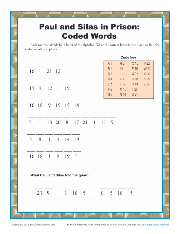 Paul And Silas Coded Words Bible Activity