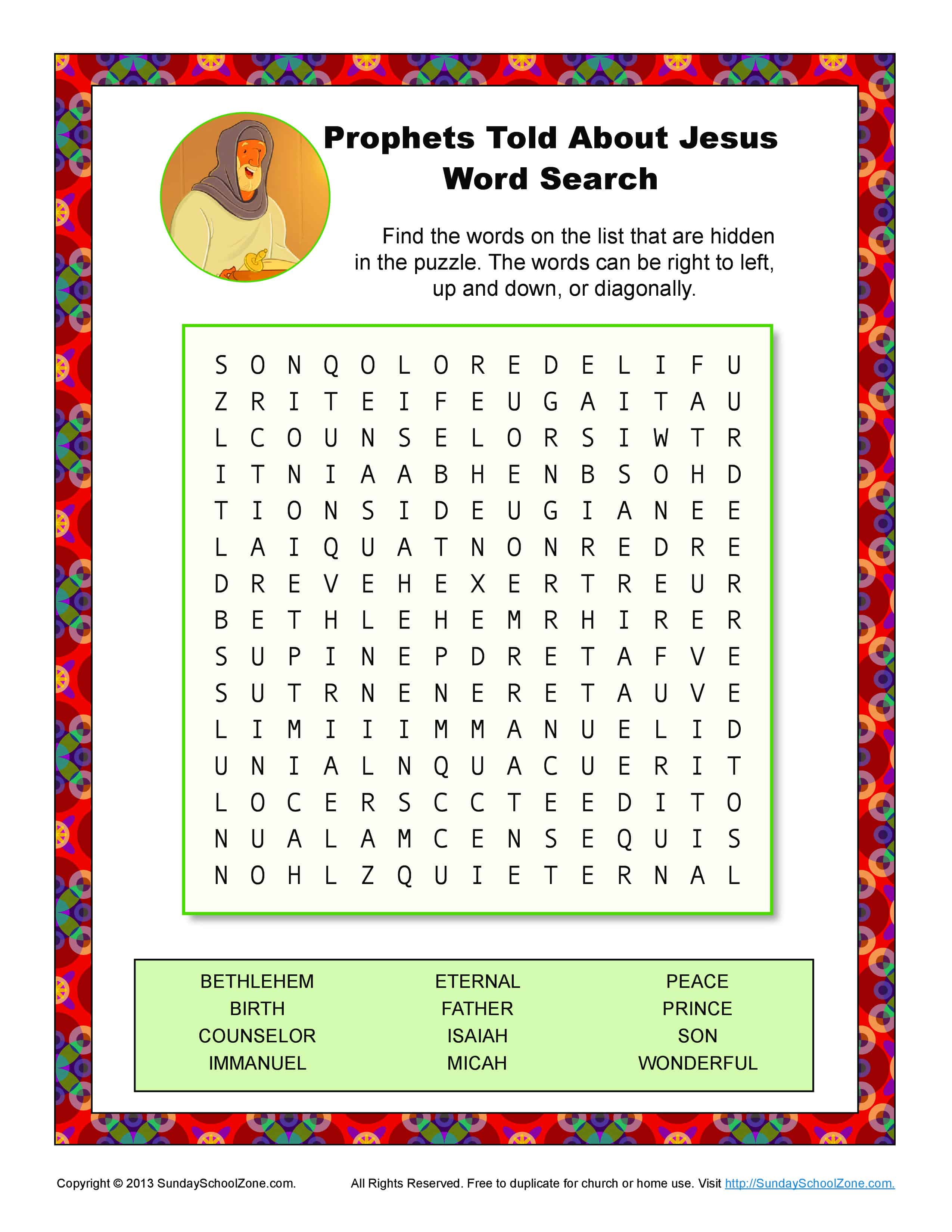 Prophets Told About Jesus Word Search Bible Activities