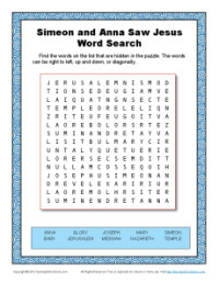 Simeon and Anna Word Search Kids Ministry Printable 