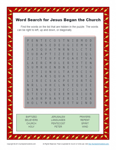 Jesus Began The Church Word Search | Bible Activities for Children