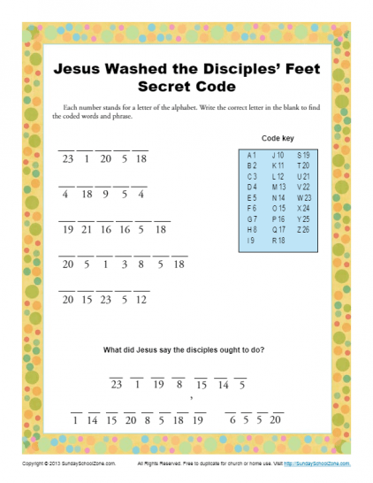 Jesus Washed The Disciples Feet Secret Code Bible Activities
