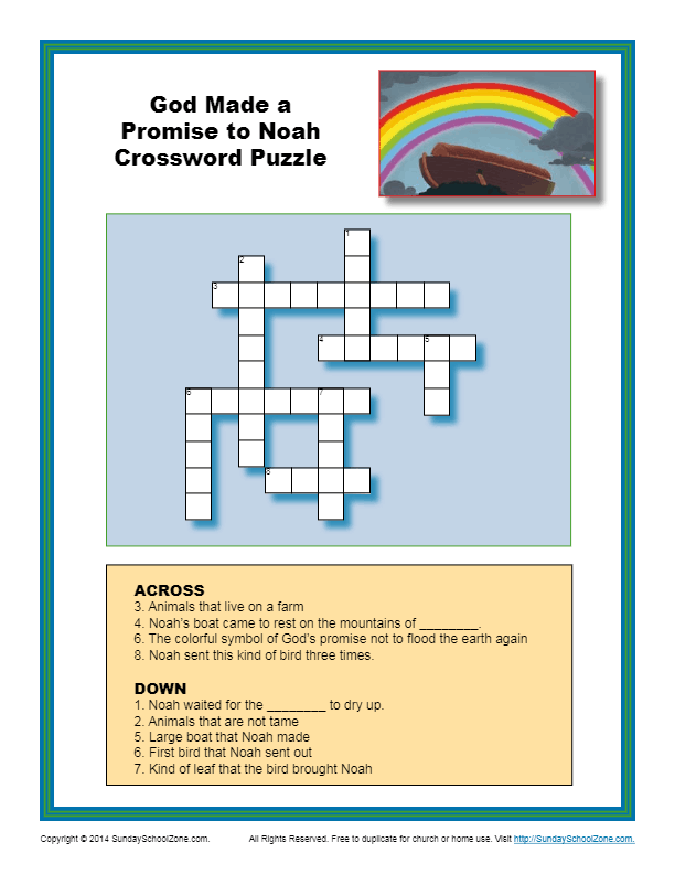 God Made A Promise To Noah Crossword Puzzle Crossword Bible Puzzle For Children