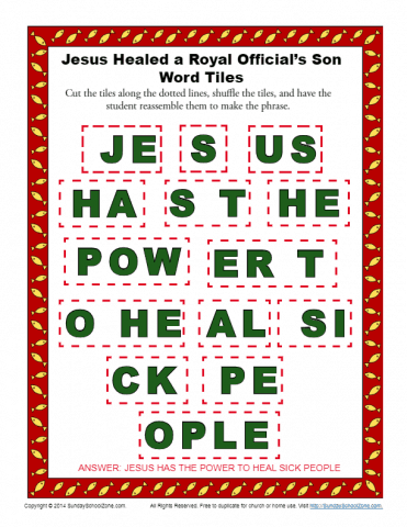 Jesus Healed a Royal Official’s Son Word Tiles | Bible Activities for ...