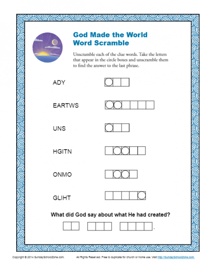 Word Scramble Puzzles Bible Lesson Activities For Children