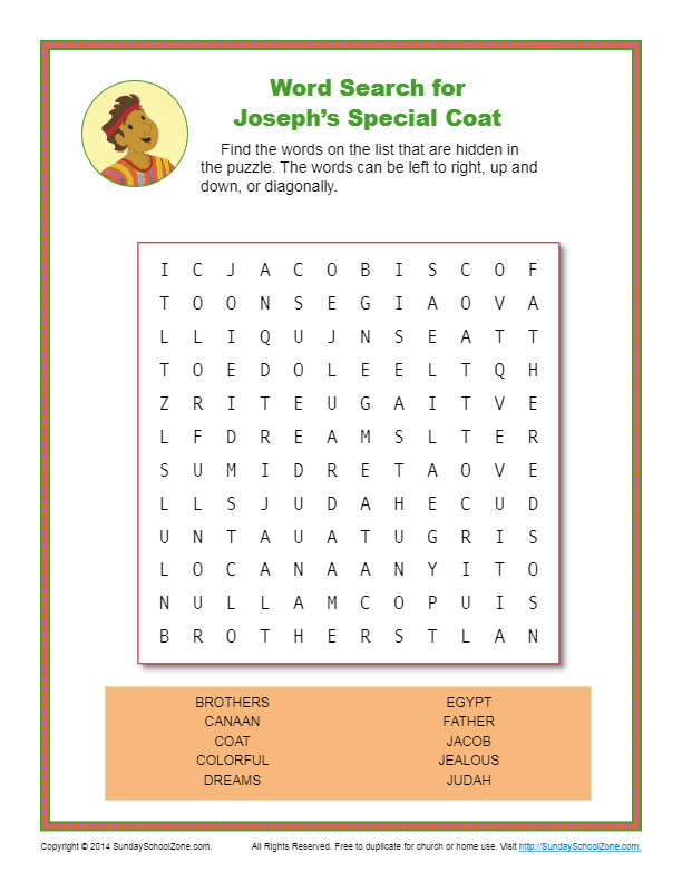 Download Joseph's Special Coat Word Search | Bible Activity Pages for Kids