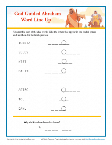 God Guided Abraham Word Line Up | Old Testament Word Puzzle