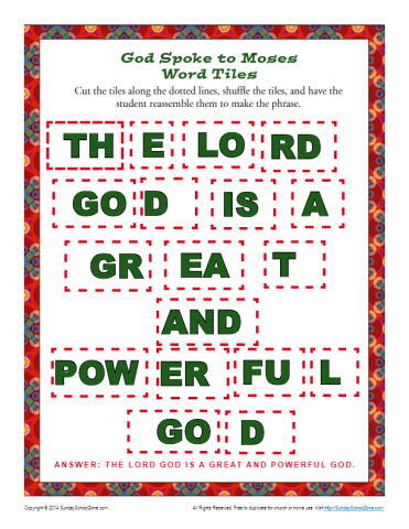 tag: God Spoke to Moses Word Tiles | Moses Phrase Puzzle for Kids