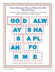 God Has a Plan for Me Word Tiles | Bible Phrase Puzzle for Children