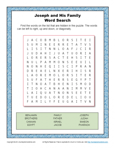 Joseph and His Family Word Search | Word Search Bible Activity for Children