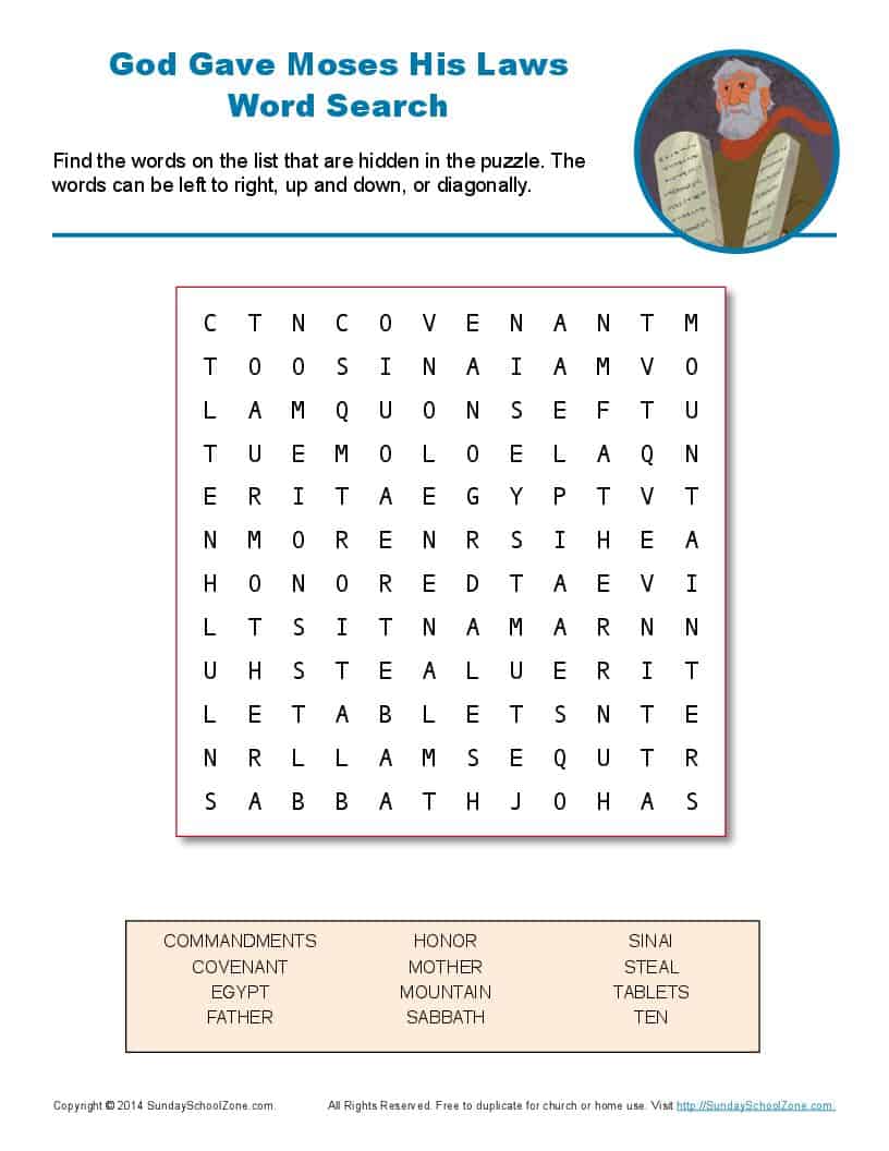 Free Printable 10 Commandments Word Search On Sunday School Zone