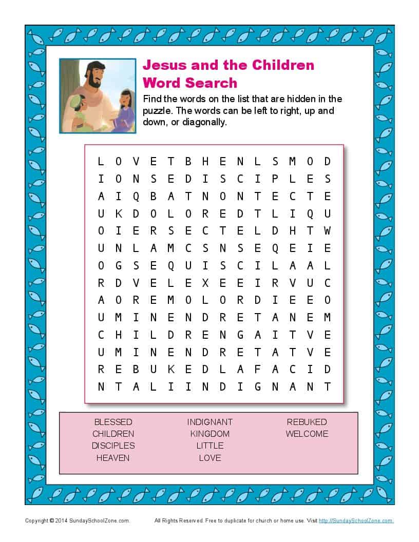 jesus and the children word search bible word puzzles for kids