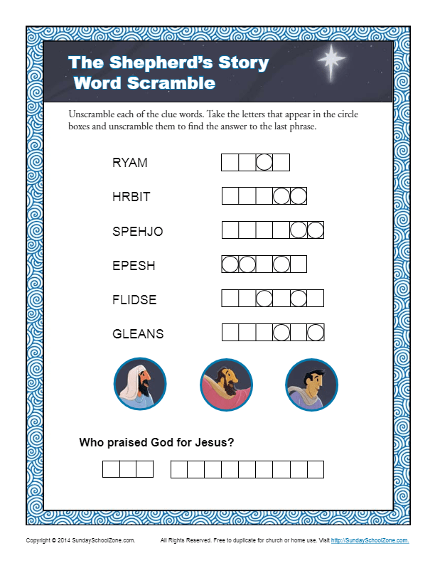 Shepherd’s Christmas Adventure Word Scramble | Kids' Bible Puzzle