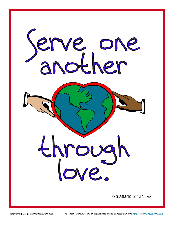 Troende Oversætte modvirke Serve One Another Through Love Scripture Page on Sunday School Zone