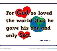 For God So Loved the World Scripture Page on Sunday School Zone