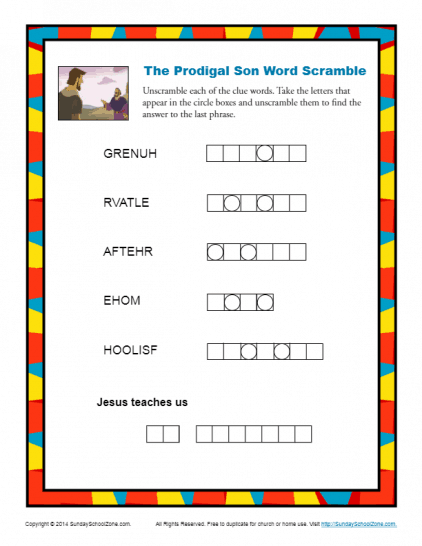 Prodigal Son Worksheet Pdf 