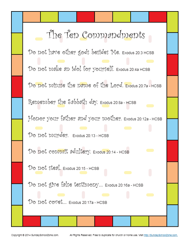 Ten Commandments Scripture Poster On Sunday School Zone