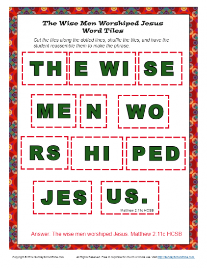 Wise Men Worshiped Jesus Word Tiles