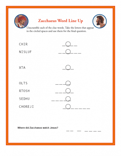 Zacchaeus Word Lineup