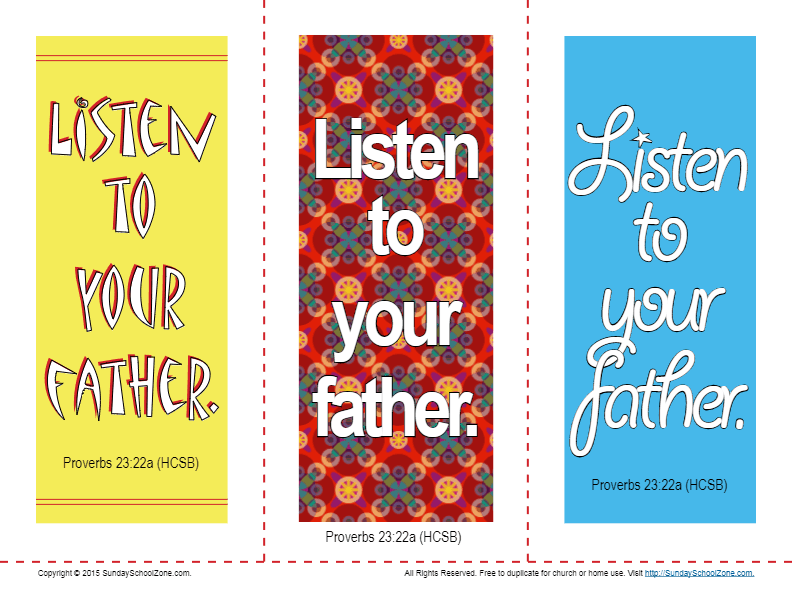 listen to your father bookmarks childrens bible activities sunday
