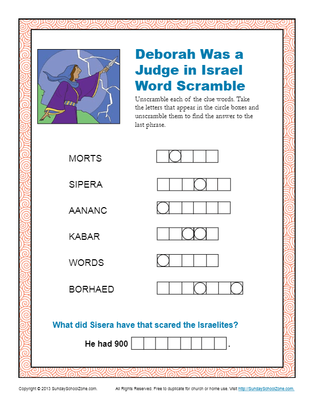 Deborah was a Judge in Israel Word Scramble Children's Bible