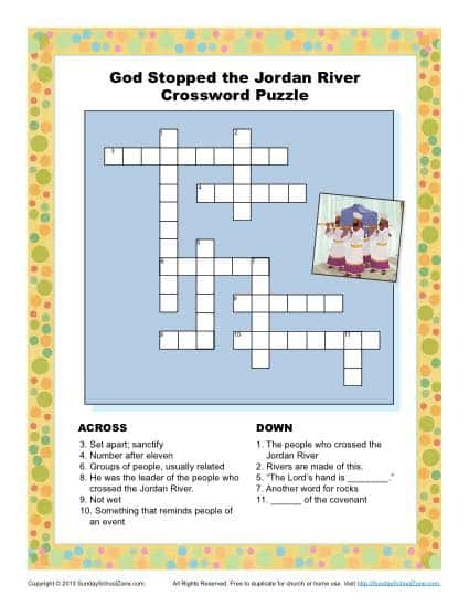 God Stopped the Jordan River Crossword Puzzle - Children's Bible