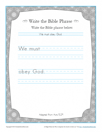 Acts 5:29 Write the Bible Phrase Worksheet