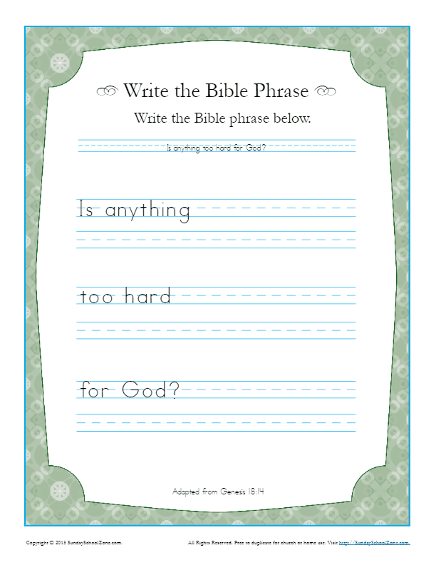 Genesis 18:14 Write the Bible Phrase Worksheet - Children's Bible ...