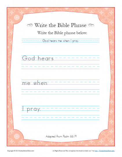 write the bible phrase activities on sunday school zone