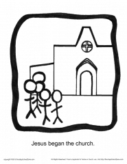 jesus began the church story icon coloring page  children