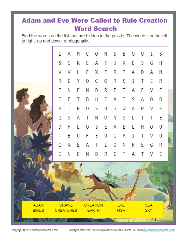 Adam And Eve Word Search