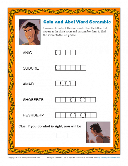 Cain and Abel Word Scramble