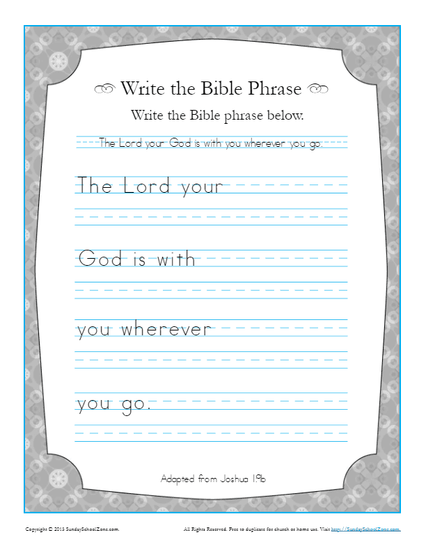 write the bible phrase activities on sunday school zone