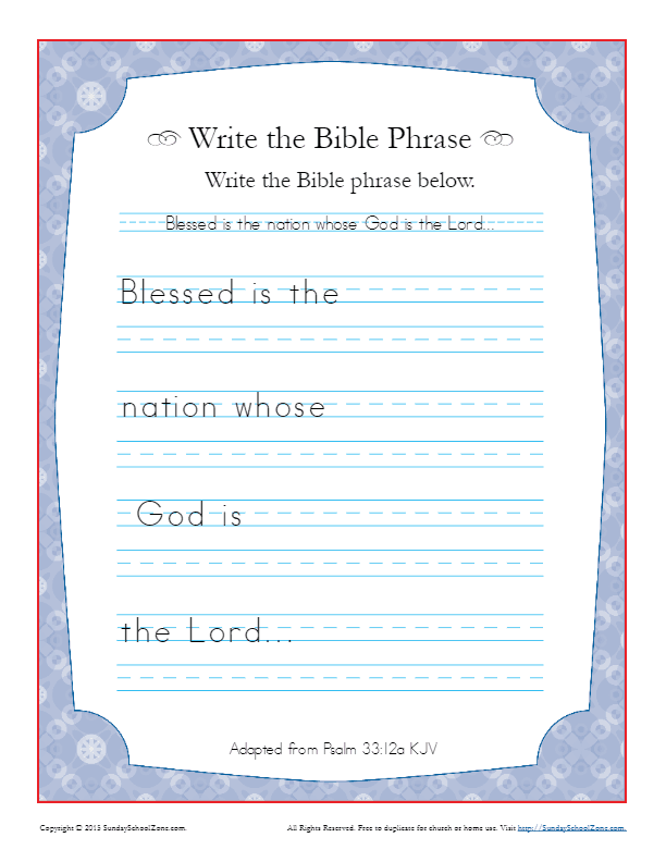 write the bible phrase activities on sunday school zone