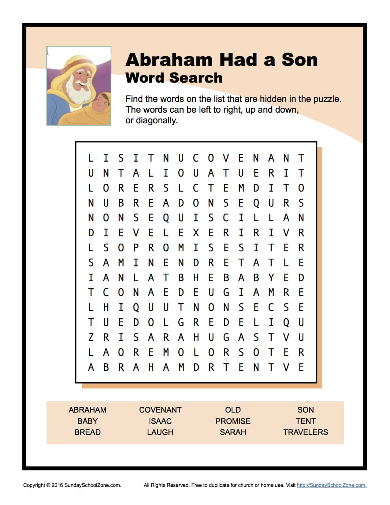 Abraham Had a Son Word Search - Childrens Bible Activities | Sunday 