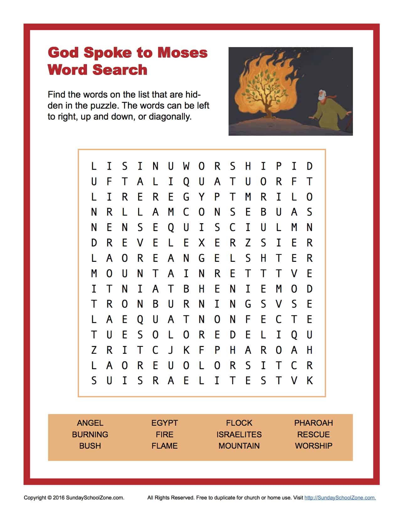 God Spoke to Moses Word Search - Children's Bible Activities | Sunday School