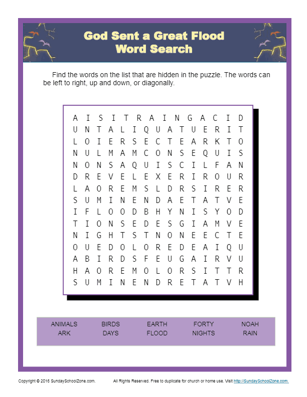 god-sent-a-great-flood-word-search-children-s-bible-activities-sunday-school-activities-for-kids for Free Printable Noah S Ark Word Search God Sent a Great Flood Word Search - Children's Bible Activities | Sunday School Activities for Kids for Free Printable Noah S Ark Word Search
