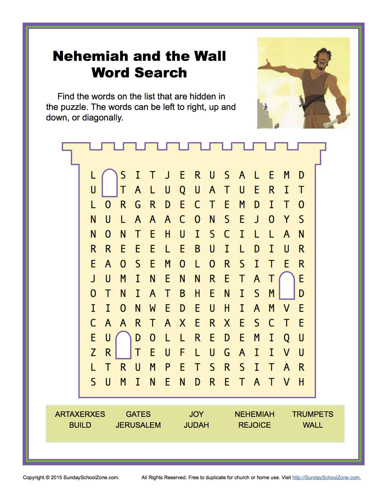 Nehemiah and the Wall Word Search Children's Bible Activities