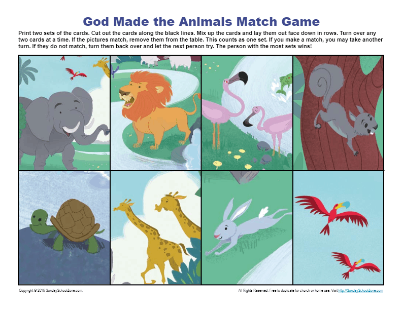Free God Made the Animals Bible Activities on Sunday School Zone