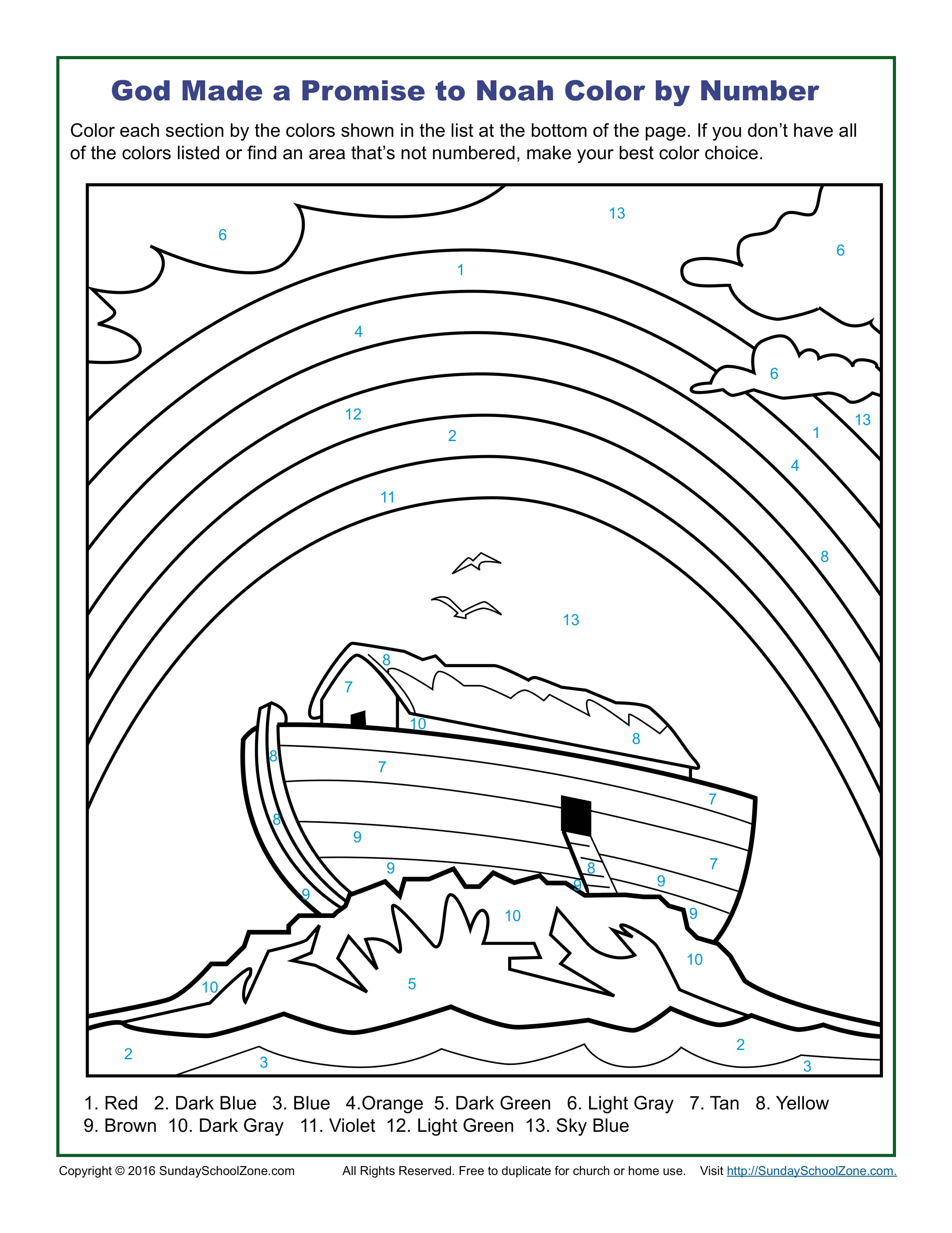 Color by Number Bible Coloring Pages on Sunday School Zone
