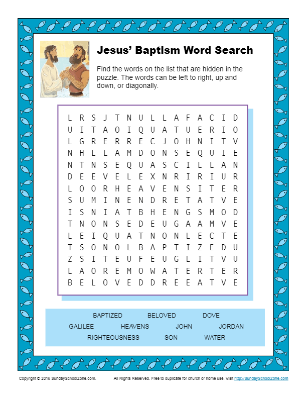 for 1 wordsearch free printable grade Word  Jesus' Children's  Search Bible Baptism Activity